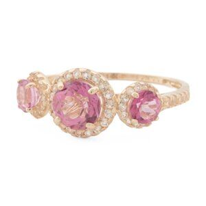 GEMOLIO 14kt Gold Pink Topaz Three Stone Ring